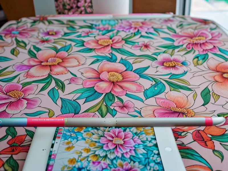 Diseño textil exportado de Procreate junto a la prueba real de impresión DTF sobre tela