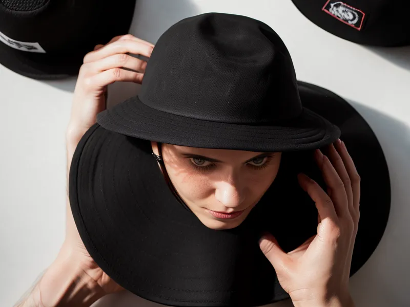 Colocación del film dtf sobre el panel frontal de una gorra negra antes del prensado