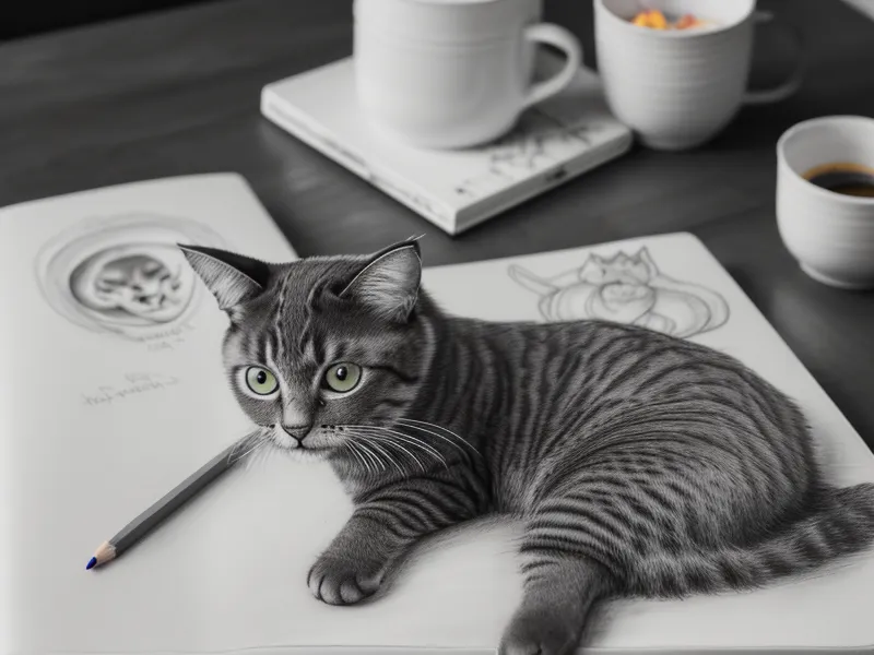 Boceto de gato con pastel de cumpleaños convertido en archivo digital para DTF