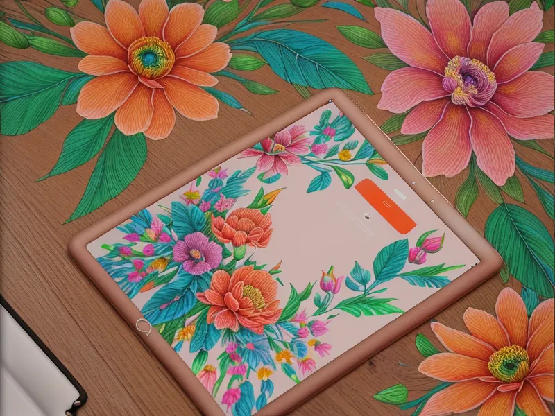 Boceto de diseño floral en Procreate en iPad, primer paso para un diseño textil DTF de regalo personalizado