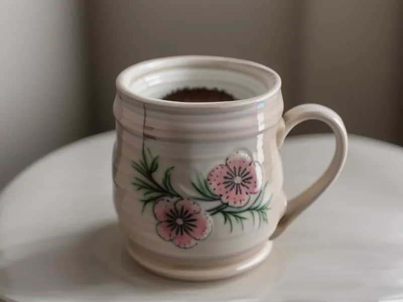 Taza de 11 oz con el diseño de sublimación desalineado en el borde, ejemplo de un margen de seguridad mal calculado
