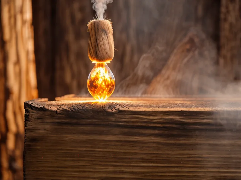 Prensa térmica aplicando calor sobre una tabla de madera para transferencia DTF.