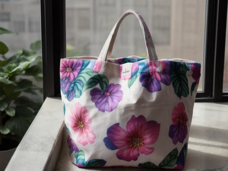 Textura suave de un diseño DTF personalizado en una bolsa de tela de regalo